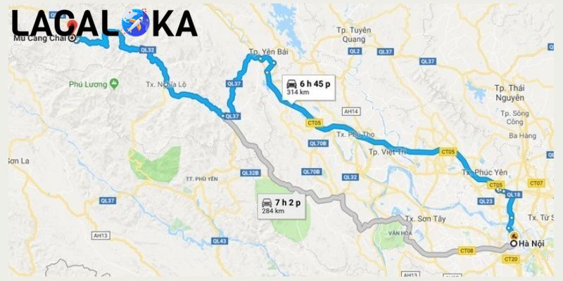 Lộ trình di chuyển quãng đường 300km Hà Nội - Mù Cang Chải